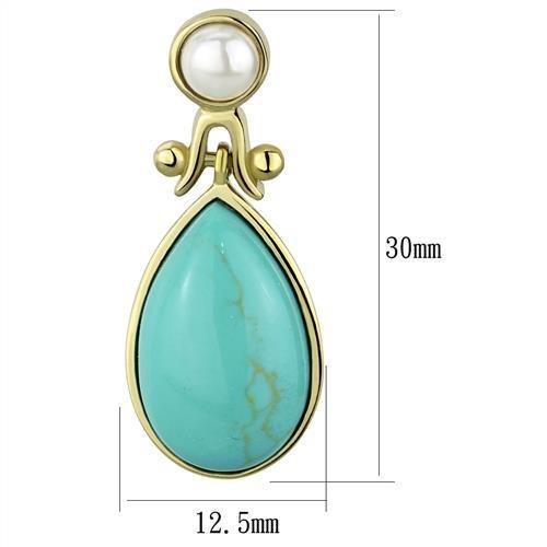 TK2151 IP Gold(Ion Plating) Stainless Steel Earrings with Synthetic in Turquoise - Joyeria Lady