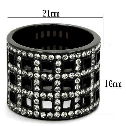 TK2155 - IP Black(Ion Plating) Stainless Steel Ring with Top Grade Crystal  in Black Diamond - Joyeria Lady