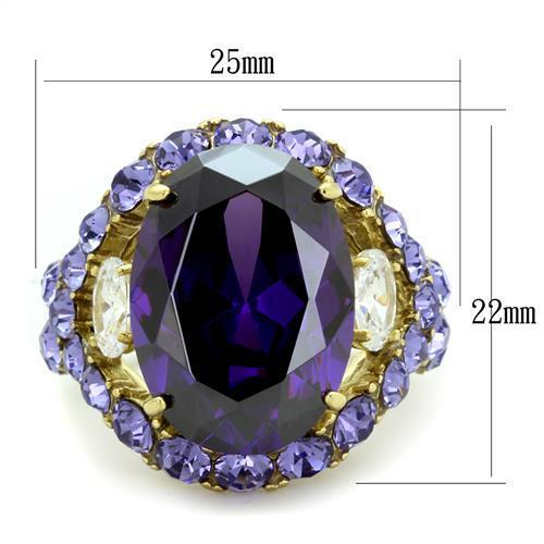 TK2160 - IP Gold(Ion Plating) Stainless Steel Ring with AAA Grade CZ  in Amethyst - Joyeria Lady