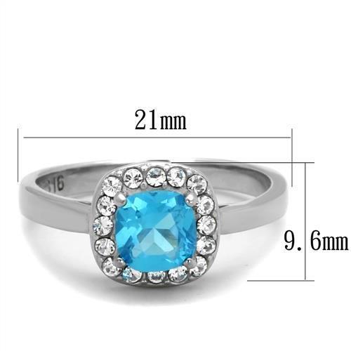 TK2161 - High polished (no plating) Stainless Steel Ring with Synthetic Synthetic Glass in Sea Blue - Joyeria Lady
