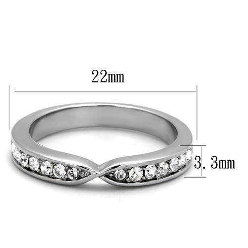 TK2163 - High polished (no plating) Stainless Steel Ring with Top Grade Crystal  in Clear - Joyeria Lady