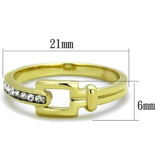 TK2164 - Two-Tone IP Gold (Ion Plating) Stainless Steel Ring with Top Grade Crystal  in Clear - Joyeria Lady