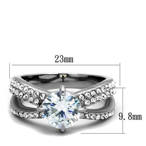 TK2165 - High polished (no plating) Stainless Steel Ring with AAA Grade CZ  in Clear - Joyeria Lady