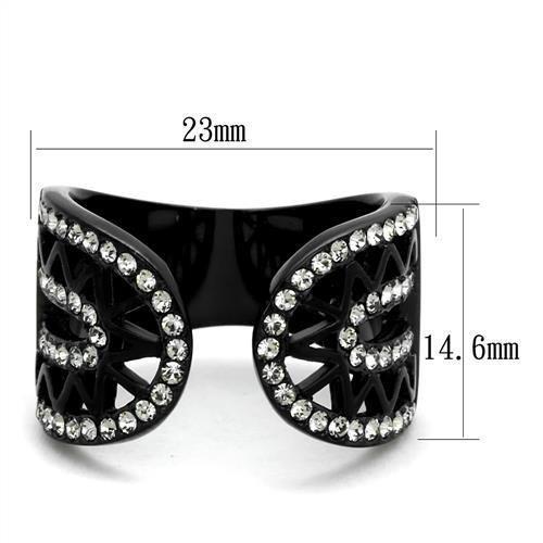 TK2166 - IP Black(Ion Plating) Stainless Steel Ring with Top Grade Crystal  in Black Diamond - Joyeria Lady