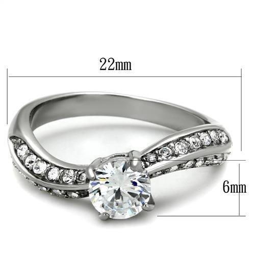 TK2171 - High polished (no plating) Stainless Steel Ring with AAA Grade CZ  in Clear - Joyeria Lady