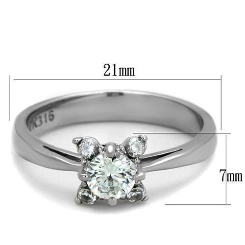 TK2172 - High polished (no plating) Stainless Steel Ring with AAA Grade CZ  in Clear - Joyeria Lady