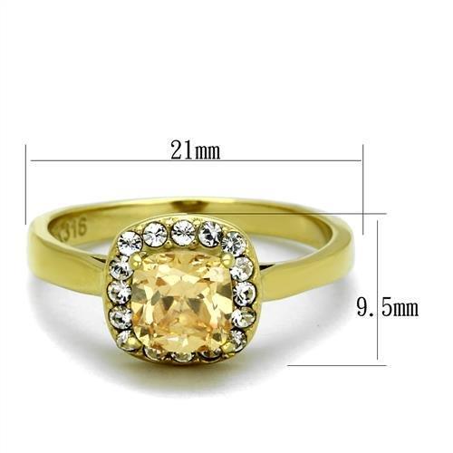 TK2173 - IP Gold(Ion Plating) Stainless Steel Ring with AAA Grade CZ  in Champagne - Joyeria Lady