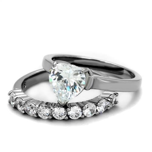 TK2176 - High polished (no plating) Stainless Steel Ring with AAA Grade CZ  in Clear - Joyeria Lady