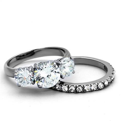 TK2177 - High polished (no plating) Stainless Steel Ring with AAA Grade CZ  in Clear - Joyeria Lady