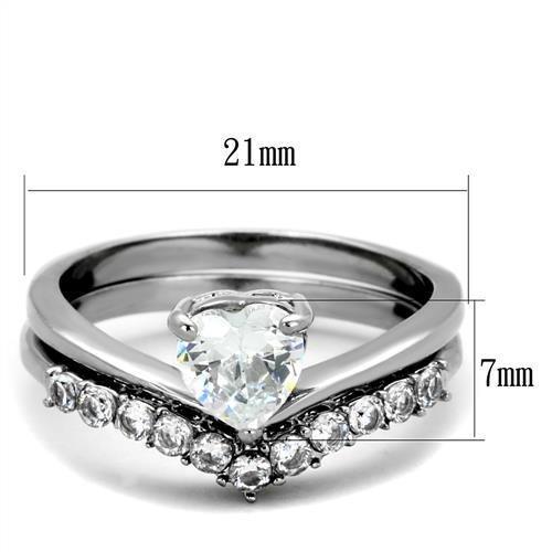 TK2178 - High polished (no plating) Stainless Steel Ring with AAA Grade CZ  in Clear - Joyeria Lady