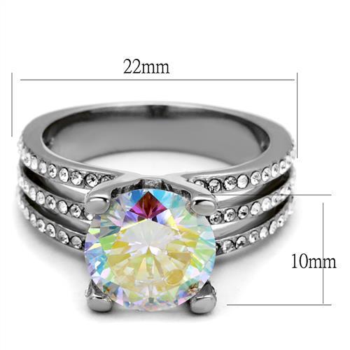 TK2179 - High polished (no plating) Stainless Steel Ring with AAA Grade CZ  in White AB - Joyeria Lady