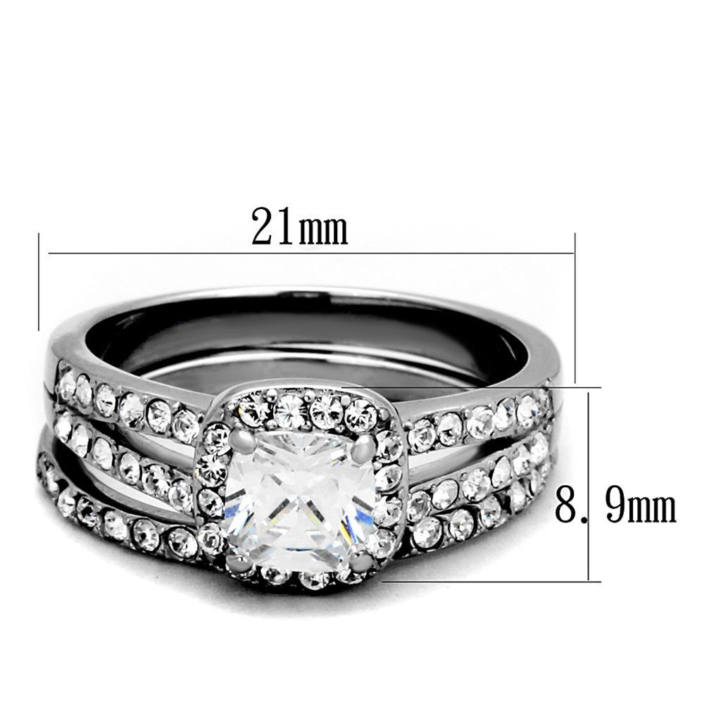 TK2180 - High polished (no plating) Stainless Steel Ring with AAA Grade CZ  in Clear - Joyeria Lady