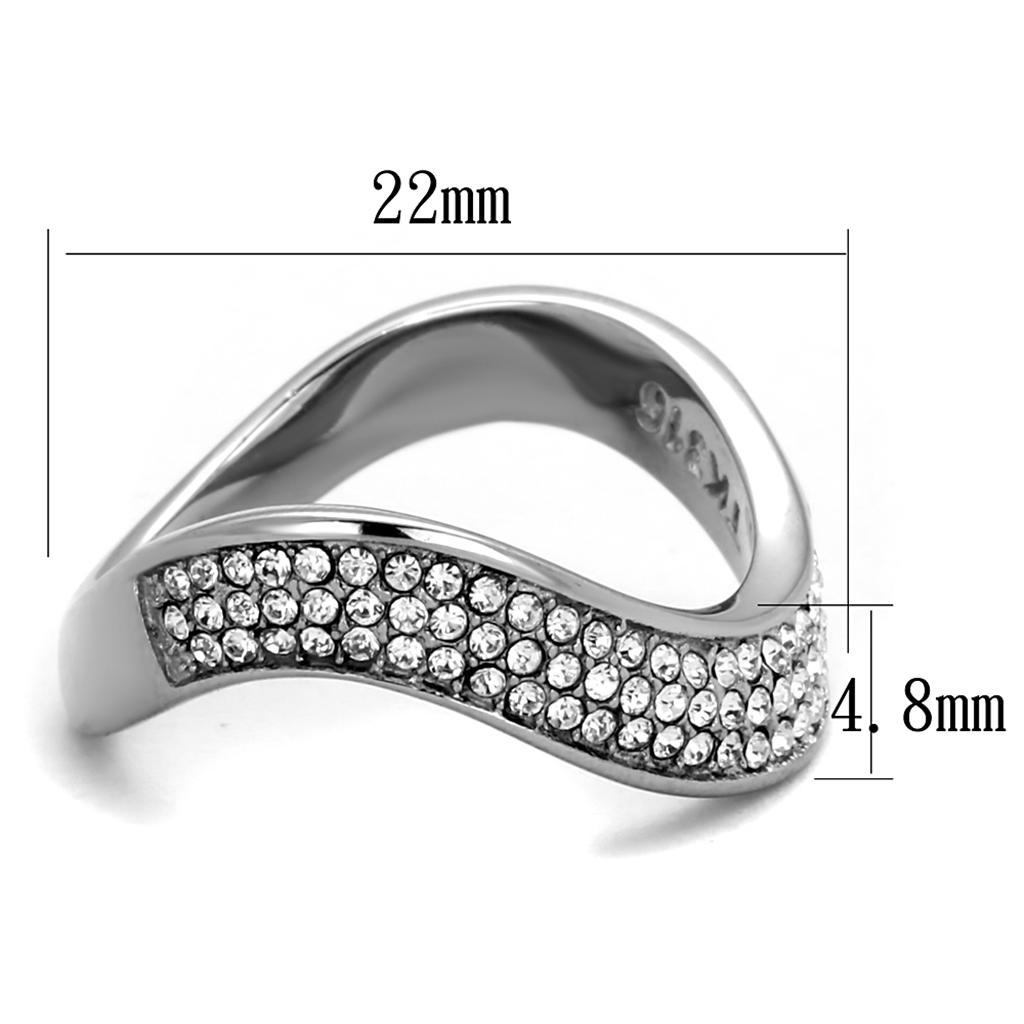 TK2181 - High polished (no plating) Stainless Steel Ring with Top Grade Crystal  in Clear - Joyeria Lady