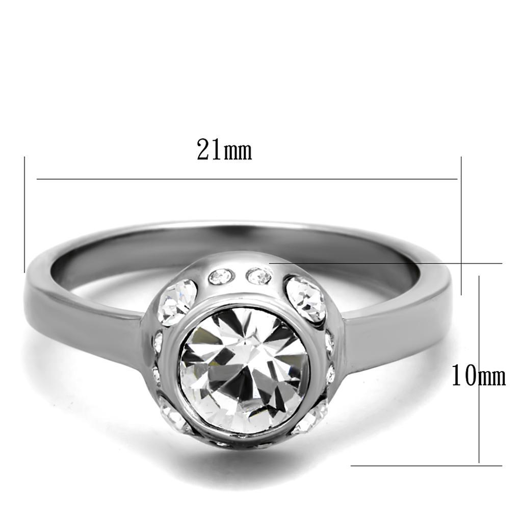 TK2183 - High polished (no plating) Stainless Steel Ring with Top Grade Crystal  in Clear - Joyeria Lady