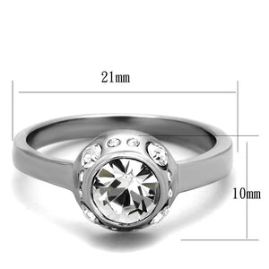 TK2183 - High polished (no plating) Stainless Steel Ring with Top Grade Crystal  in Clear