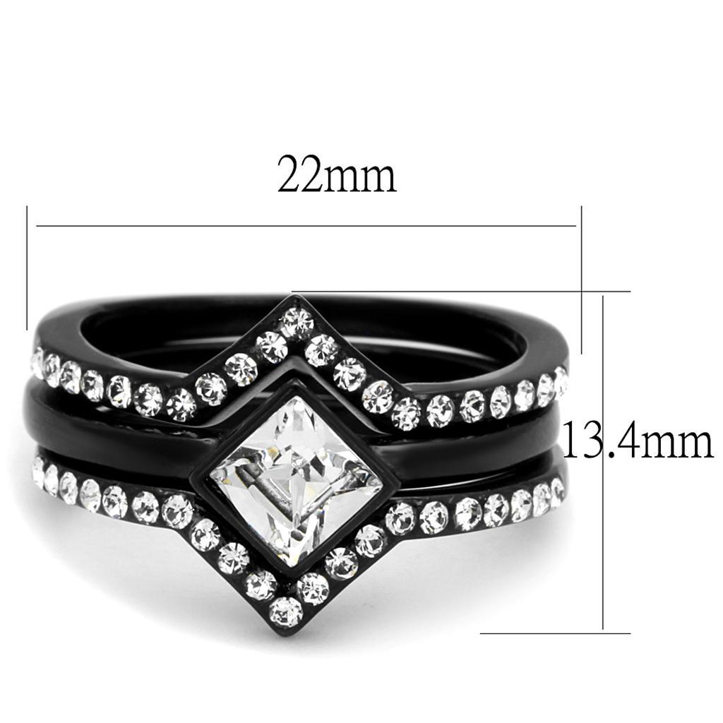 TK2185 - IP Black(Ion Plating) Stainless Steel Ring with Top Grade Crystal  in Clear - Joyeria Lady