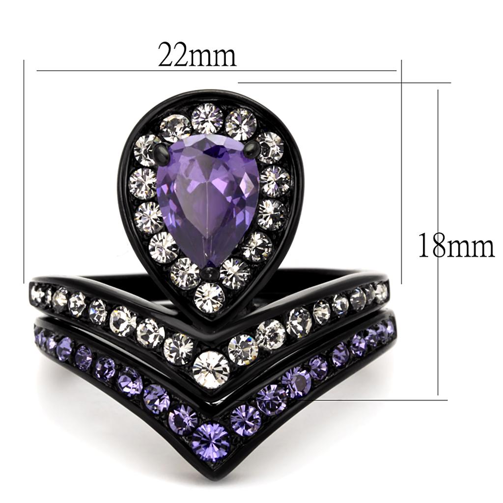 TK2186 - IP Black(Ion Plating) Stainless Steel Ring with AAA Grade CZ  in Amethyst - Joyeria Lady