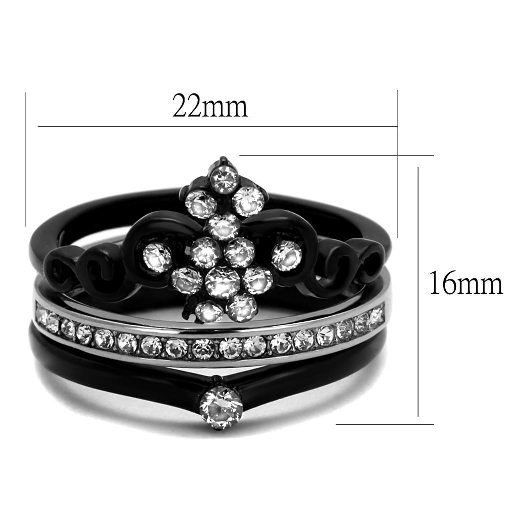 TK2187 - Two-Tone IP Black Stainless Steel Ring with AAA Grade CZ  in Clear - Joyeria Lady