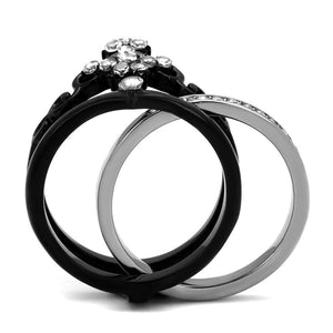 TK2187 - Two-Tone IP Black Stainless Steel Ring with AAA Grade CZ  in Clear