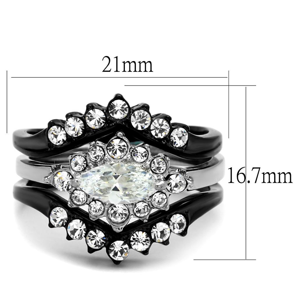 TK2188 - Two-Tone IP Black Stainless Steel Ring with AAA Grade CZ  in Clear - Joyeria Lady