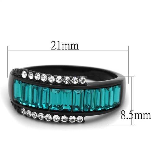 TK2190 - IP Black(Ion Plating) Stainless Steel Ring with Top Grade Crystal  in Blue Zircon - Joyeria Lady