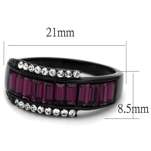 TK2191 - IP Black(Ion Plating) Stainless Steel Ring with Top Grade Crystal  in Amethyst - Joyeria Lady