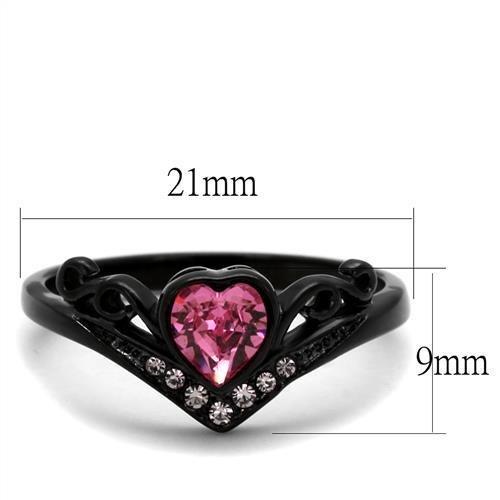 TK2192 - IP Black(Ion Plating) Stainless Steel Ring with Top Grade Crystal  in Rose - Joyeria Lady
