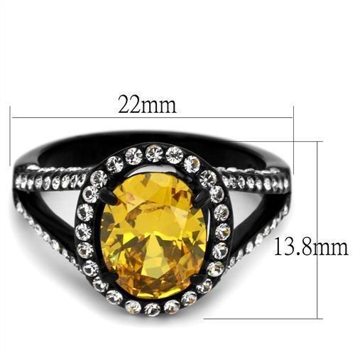 TK2193 - IP Black(Ion Plating) Stainless Steel Ring with AAA Grade CZ  in Topaz - Joyeria Lady