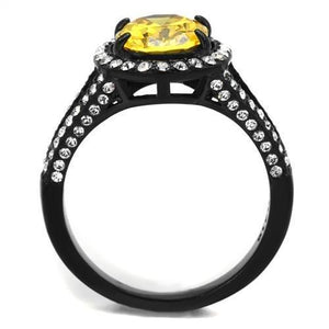 TK2193 - IP Black(Ion Plating) Stainless Steel Ring with AAA Grade CZ  in Topaz