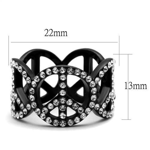 TK2194 - IP Black(Ion Plating) Stainless Steel Ring with Top Grade Crystal  in Clear - Joyeria Lady
