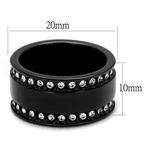 TK2195 - IP Black(Ion Plating) Stainless Steel Ring with Top Grade Crystal  in Clear - Joyeria Lady