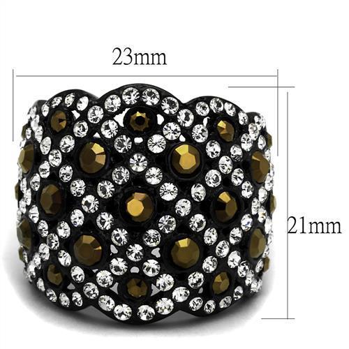 TK2197 - IP Black(Ion Plating) Stainless Steel Ring with Top Grade Crystal  in Metallic Light Gold - Joyeria Lady