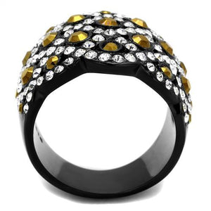 TK2197 - IP Black(Ion Plating) Stainless Steel Ring with Top Grade Crystal  in Metallic Light Gold