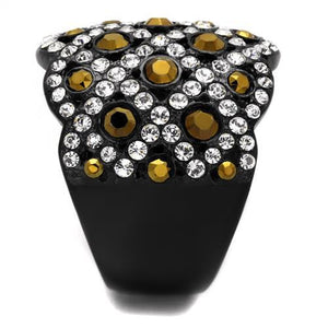 TK2197 - IP Black(Ion Plating) Stainless Steel Ring with Top Grade Crystal  in Metallic Light Gold