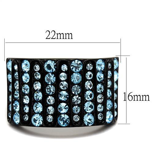 TK2198 - IP Black(Ion Plating) Stainless Steel Ring with Top Grade Crystal  in Sea Blue - Joyeria Lady