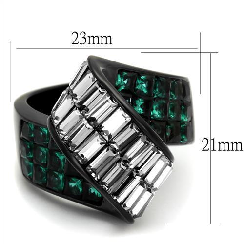 TK2199 - IP Black(Ion Plating) Stainless Steel Ring with Synthetic Synthetic Glass in Blue Zircon - Joyeria Lady