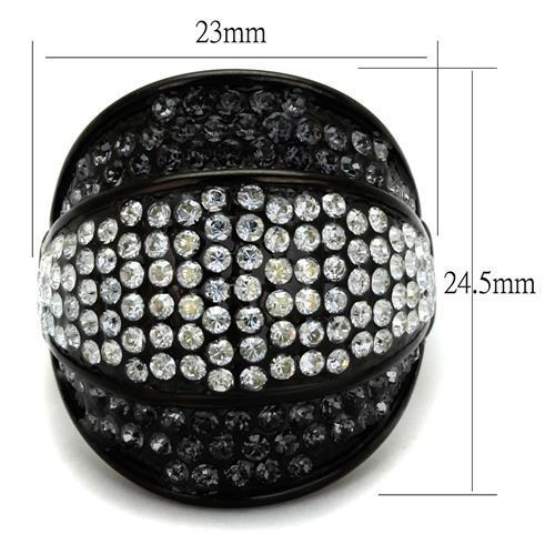 TK2200 - IP Black(Ion Plating) Stainless Steel Ring with Top Grade Crystal  in Multi Color - Joyeria Lady