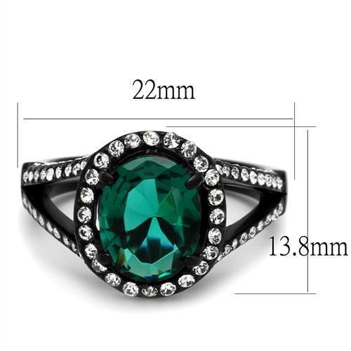 TK2202 - IP Black(Ion Plating) Stainless Steel Ring with Synthetic Synthetic Glass in Blue Zircon - Joyeria Lady
