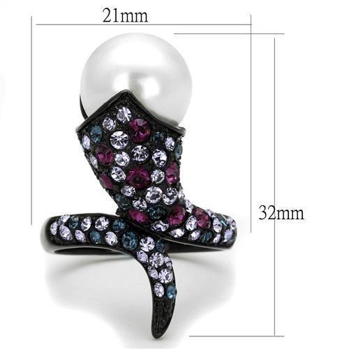 TK2203 - IP Black(Ion Plating) Stainless Steel Ring with Synthetic Pearl in White - Joyeria Lady