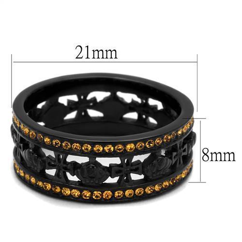 TK2204 - IP Black(Ion Plating) Stainless Steel Ring with Top Grade Crystal  in Topaz - Joyeria Lady
