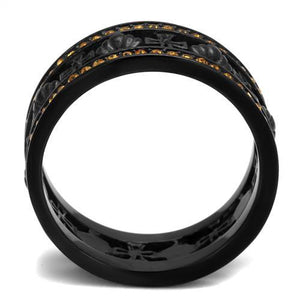 TK2204 - IP Black(Ion Plating) Stainless Steel Ring with Top Grade Crystal  in Topaz