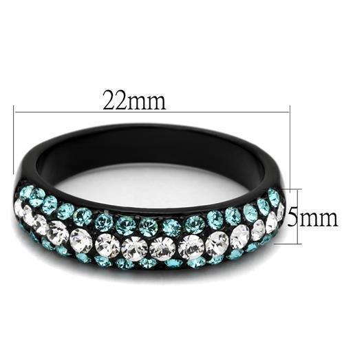 TK2205 - IP Black(Ion Plating) Stainless Steel Ring with Top Grade Crystal  in Sea Blue - Joyeria Lady