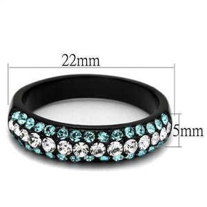 TK2205 - IP Black(Ion Plating) Stainless Steel Ring with Top Grade Crystal  in Sea Blue