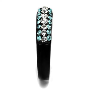 TK2205 - IP Black(Ion Plating) Stainless Steel Ring with Top Grade Crystal  in Sea Blue