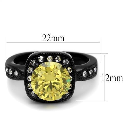 TK2208 - IP Black(Ion Plating) Stainless Steel Ring with AAA Grade CZ  in Topaz - Joyeria Lady