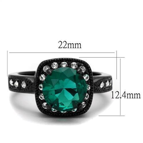 TK2209 - IP Black(Ion Plating) Stainless Steel Ring with Synthetic Synthetic Glass in Blue Zircon - Joyeria Lady