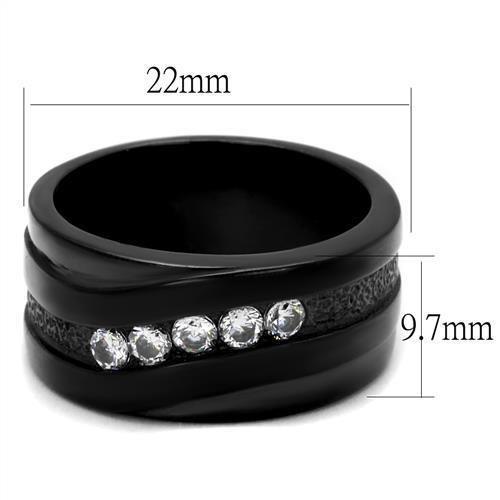 TK2210 - IP Black(Ion Plating) Stainless Steel Ring with AAA Grade CZ  in Clear - Joyeria Lady