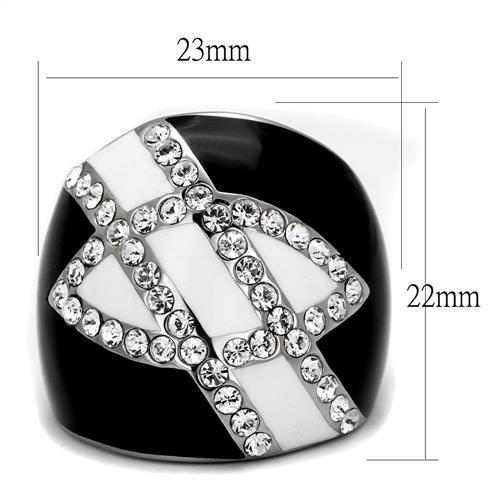 TK2211 - High polished (no plating) Stainless Steel Ring with Top Grade Crystal  in Clear - Joyeria Lady