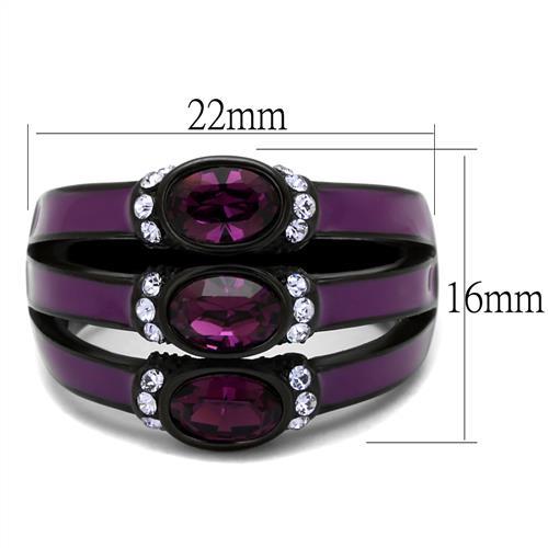 TK2213 - IP Black(Ion Plating) Stainless Steel Ring with Top Grade Crystal  in Amethyst - Joyeria Lady