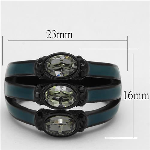TK2214 - IP Black(Ion Plating) Stainless Steel Ring with Top Grade Crystal  in Black Diamond - Joyeria Lady
